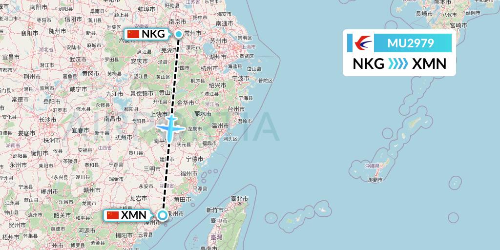 MU2979 China Eastern Airlines Flight Map: Nanjing to Xiamen