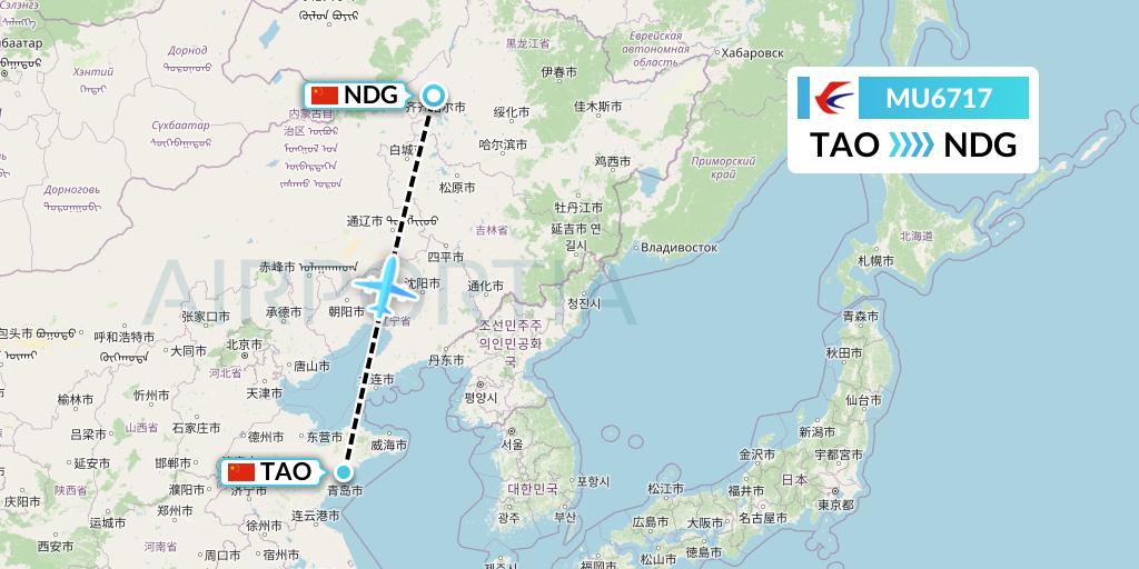 MU6717 China Eastern Airlines Flight Map: Qingdao to Qiqihar