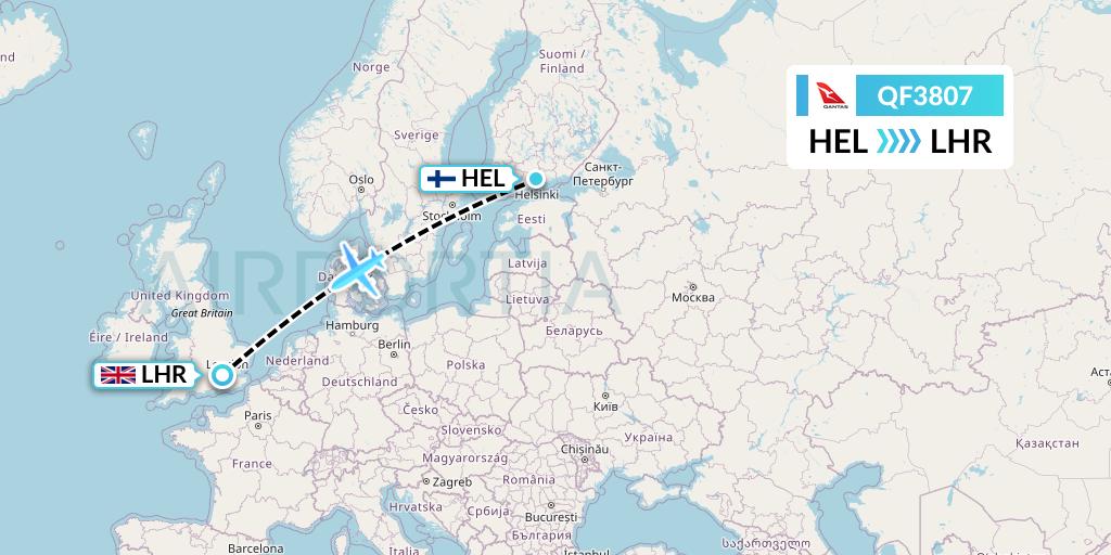 QF3807 Qantas Flight Map: Helsinki to London