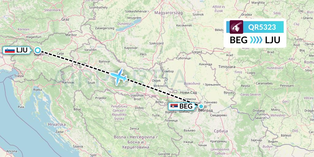 QR5323 Qatar Airways Flight Map: Belgrade to Ljubljana