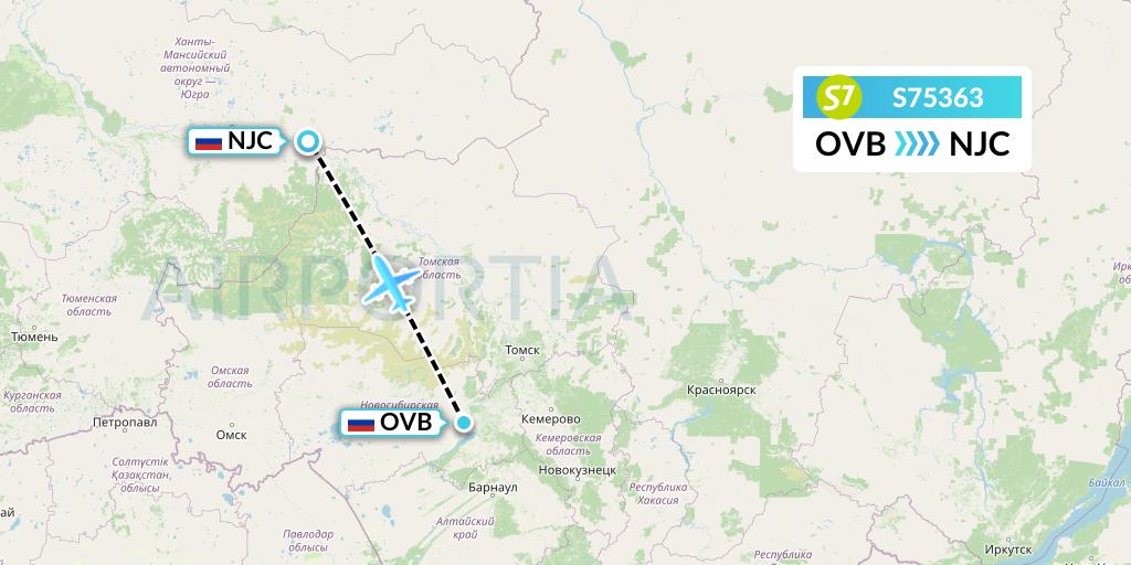 S75363 S7 Airlines Flight Map: Novosibirsk to Nizhnevartovsk