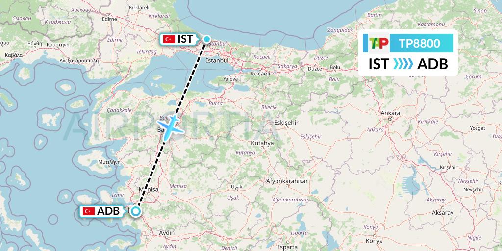 TP8800 TAP Portugal Flight Map: Istanbul to Izmir