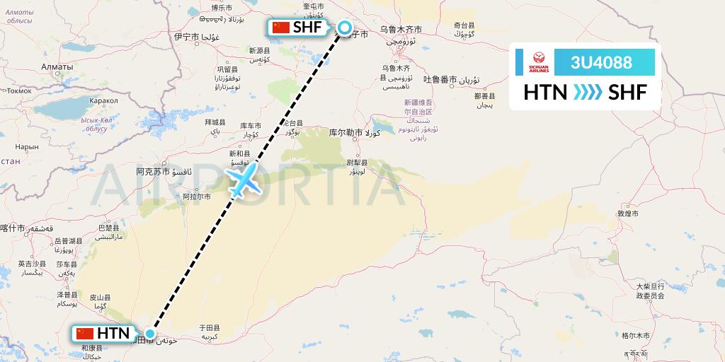 3U4088 Sichuan Airlines Flight Map: Hotan to Shihezi