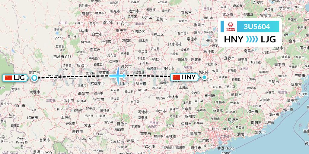 3U5604 Sichuan Airlines Flight Map: Hengyang to Lijiang