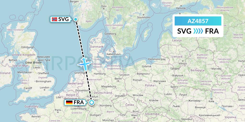 AZ4857 ITA Airways Flight Map: Stavanger to Frankfurt