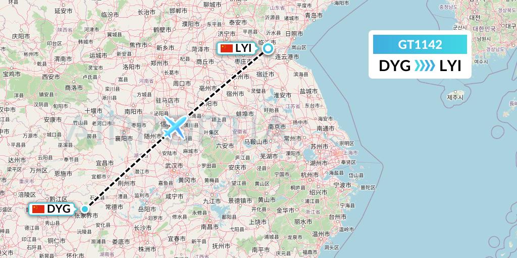 GT1142 Air Guilin Flight Map: Dayong to Linyi