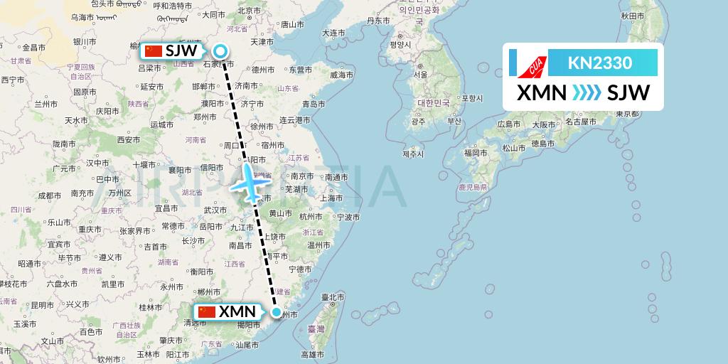 KN2330 China United Airlines Flight Map: Xiamen to Shijiazhuang