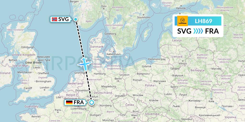 LH869 Lufthansa Flight Map: Stavanger to Frankfurt