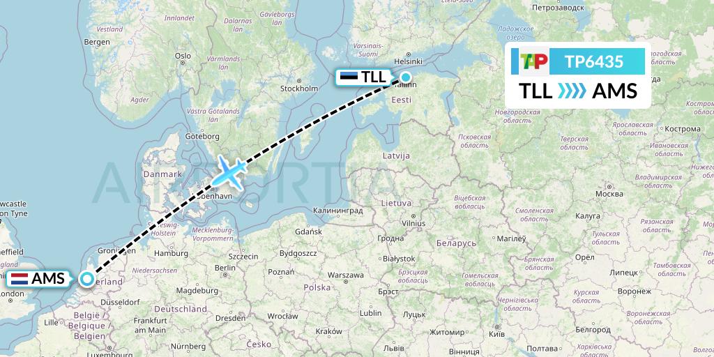 TP6435 TAP Portugal Flight Map: Tallinn to Amsterdam