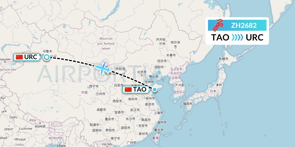 ZH2682 Shenzhen Airlines Flight Map: Qingdao to Urumqi