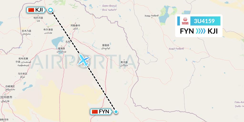 3U4159 Sichuan Airlines Flight Map: Fuyun to Altay