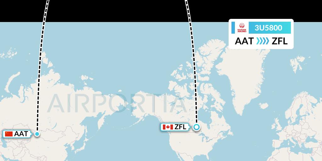3U5800 Sichuan Airlines Flight Map: Altay to South Trout Lake