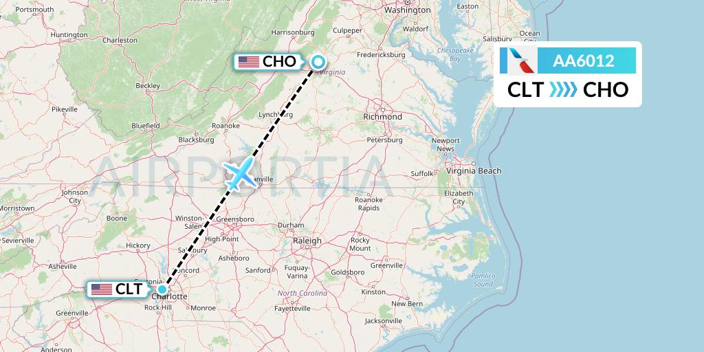 AA6012 American Airlines Flight Map: Charlotte to Charlottesville