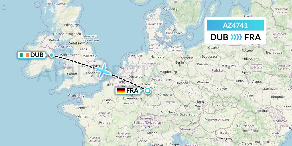 AZ4741 ITA Airways Flight Map: Dublin to Frankfurt