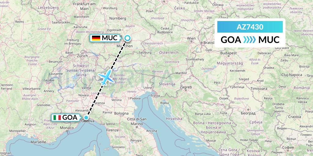 AZ7430 ITA Airways Flight Map: Genoa to Munich