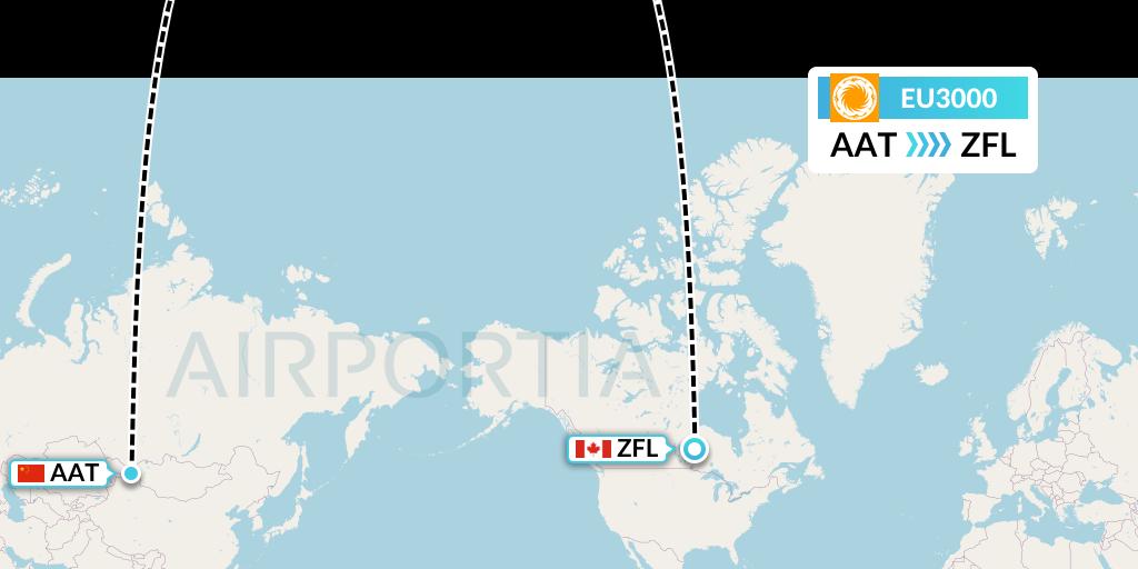 EU3000 Chengdu Airlines Flight Map: Altay to South Trout Lake