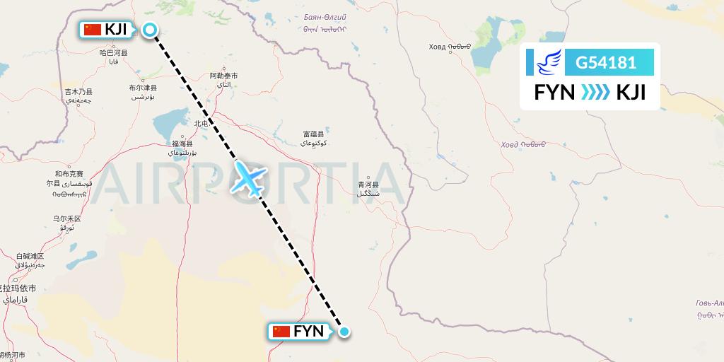 G54181 China Express Airlines Flight Map: Fuyun to Altay