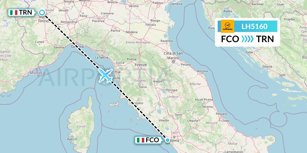 LH5160 Lufthansa Flight Map: Rome to Turin