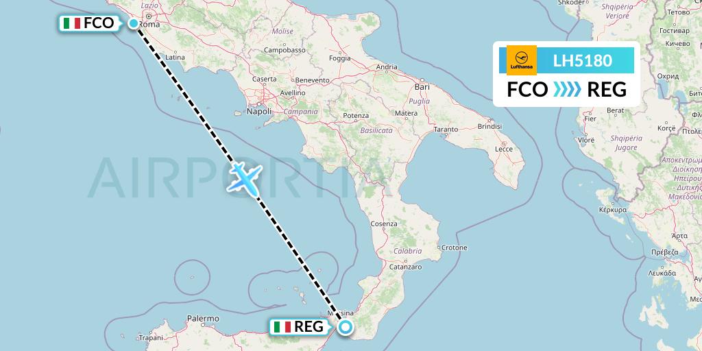 LH5180 Lufthansa Flight Map: Rome to Reggio Calabria