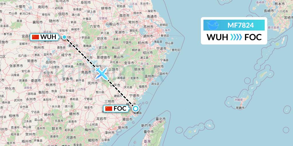 MF7824 Xiamen Airlines Flight Map: Wuhan to Fuzhou
