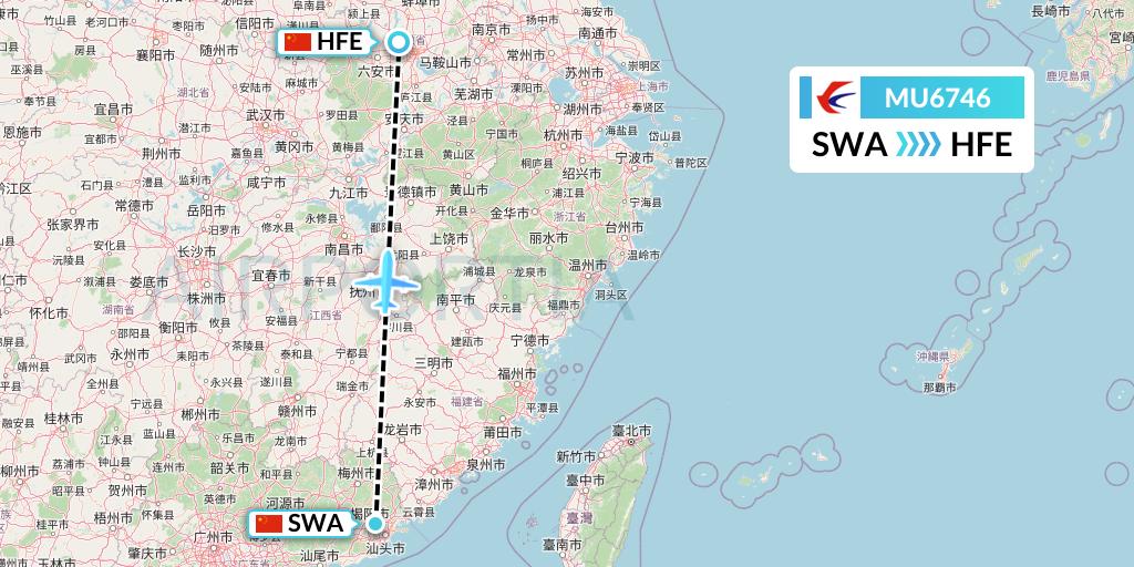 MU6746 China Eastern Airlines Flight Map: Jieyang to Hefei