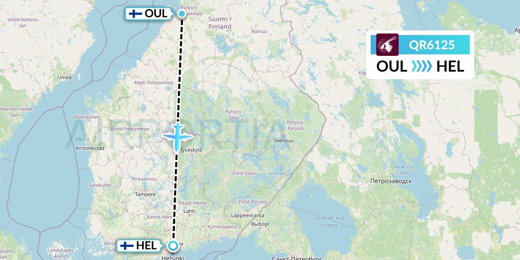 QR6125 Qatar Airways Flight Map: Oulu to Helsinki