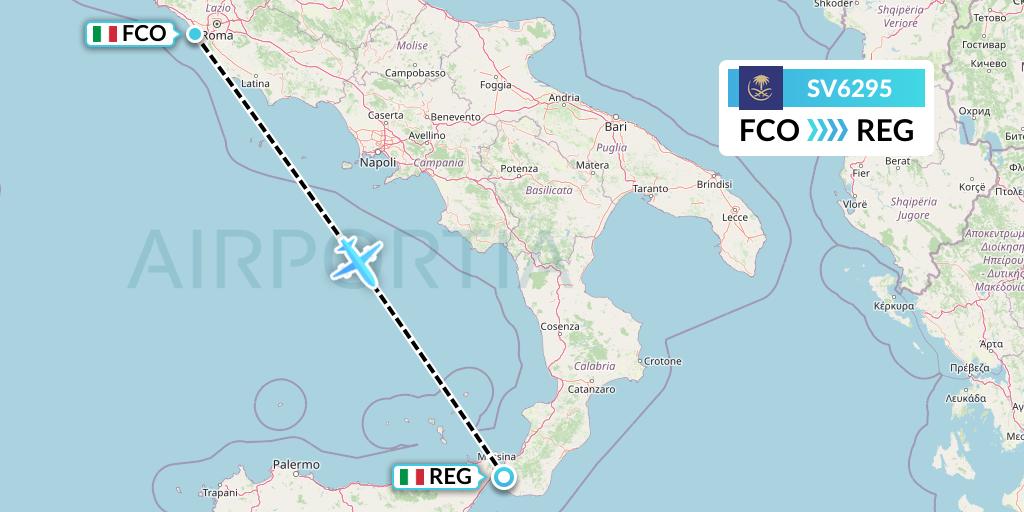 SV6295 Saudi Arabian Airlines Flight Map: Rome to Reggio Calabria