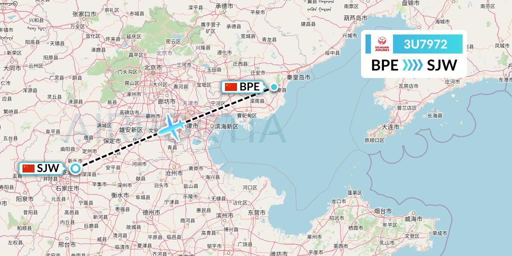 3U7972 Sichuan Airlines Flight Map: Qinhuangdao to Shijiazhuang
