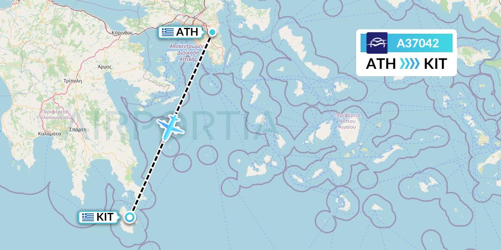 A37042 Aegean Airlines Flight Map: Athens to Kithira