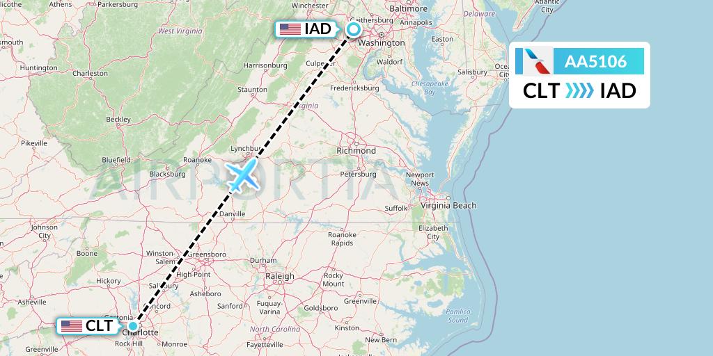 AA5106 American Airlines Flight Map: Charlotte to Washington