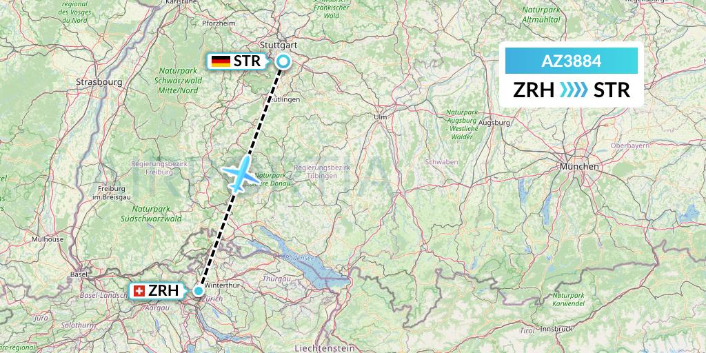 AZ3884 ITA Airways Flight Map: Zurich to Stuttgart