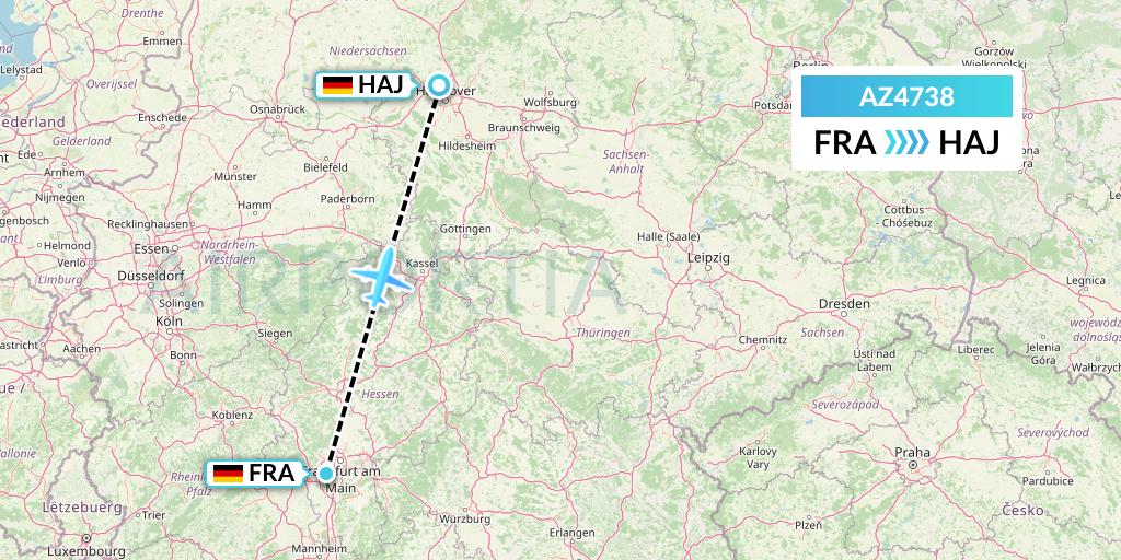 AZ4738 ITA Airways Flight Map: Frankfurt to Hannover