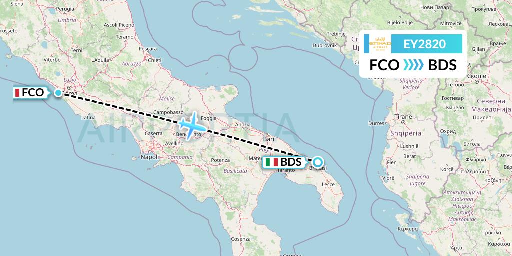 EY2820 Etihad Airways Flight Map: Rome to Brindisi