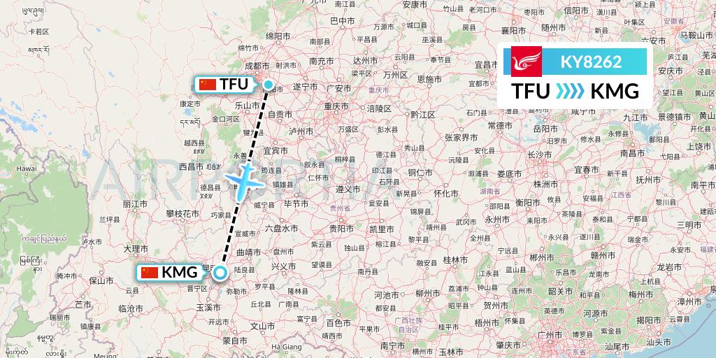 KY8262 Kunming Airlines Flight Map: Chengdu to Kunming