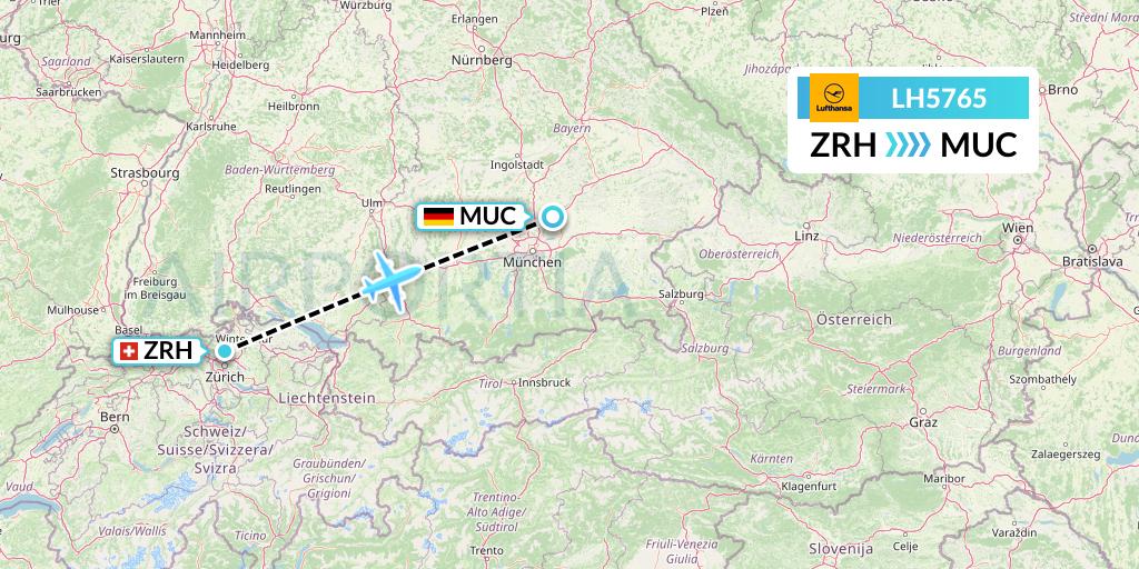 LH5765 Lufthansa Flight Map: Zurich to Munich