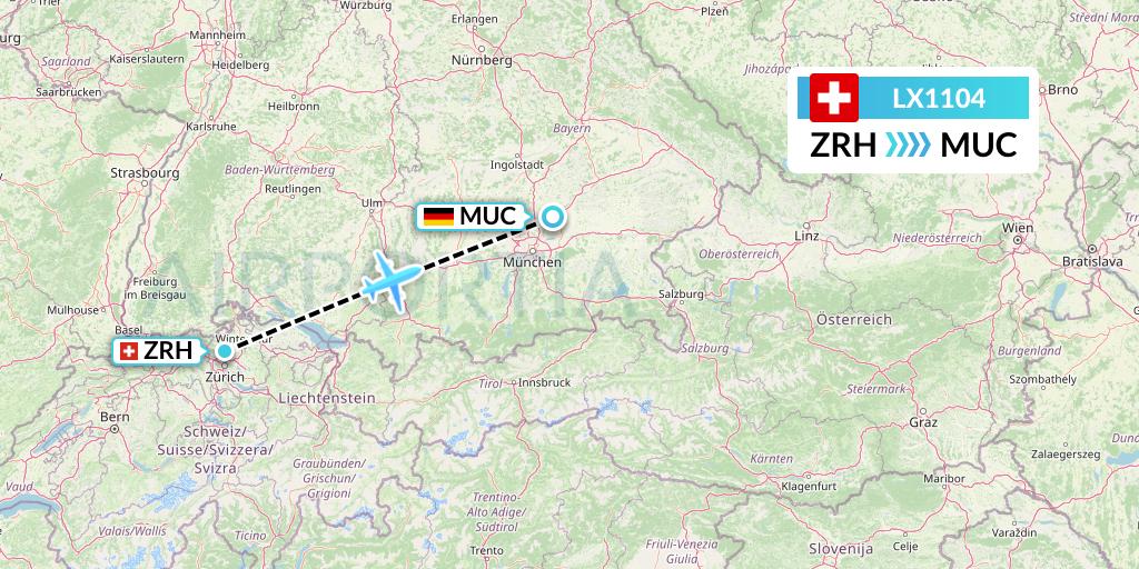 LX1104 Swiss Flight Map: Zurich to Munich