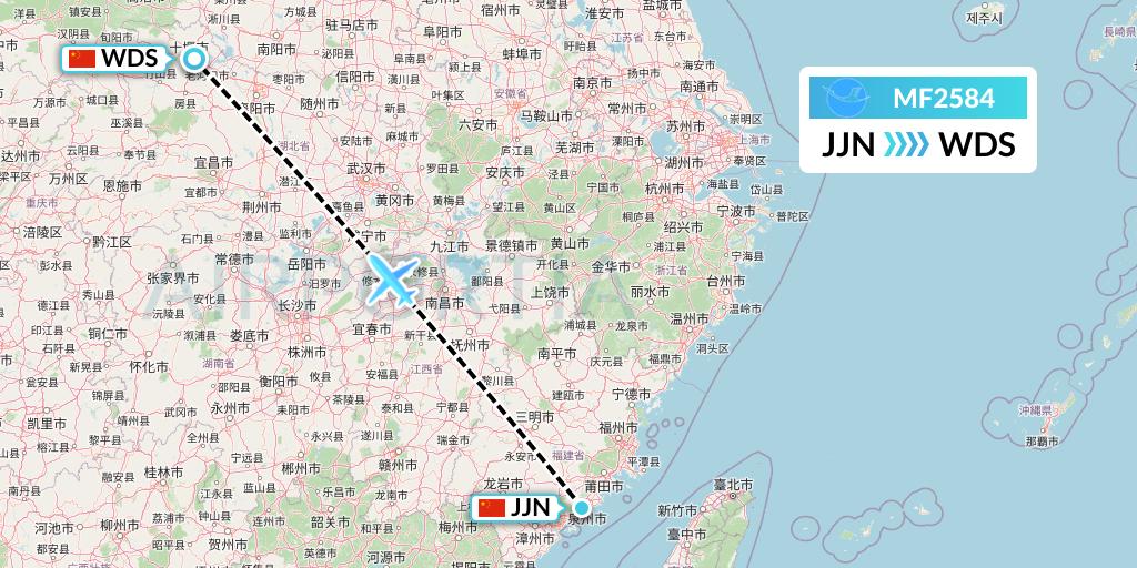 MF2584 Xiamen Airlines Flight Map: Jinjiang to Shiyan