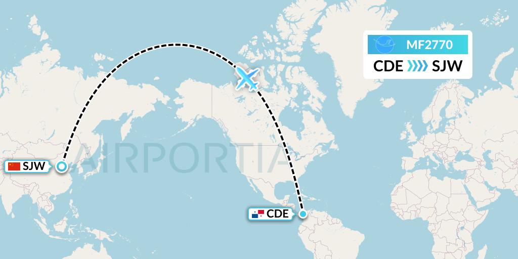 MF2770 Xiamen Airlines Flight Map: Caledonia to Shijiazhuang
