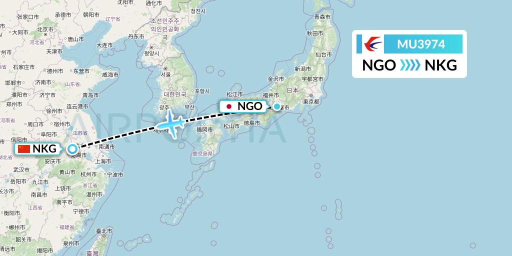 MU3974 China Eastern Airlines Flight Map: Nagoya to Nanjing