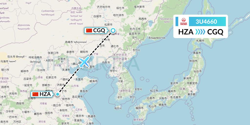 3U4660 Sichuan Airlines Flight Map: Jinan to Changchun