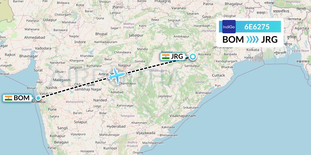 6E6275 IndiGo Airlines Flight Map: Mumbai to Ranchi