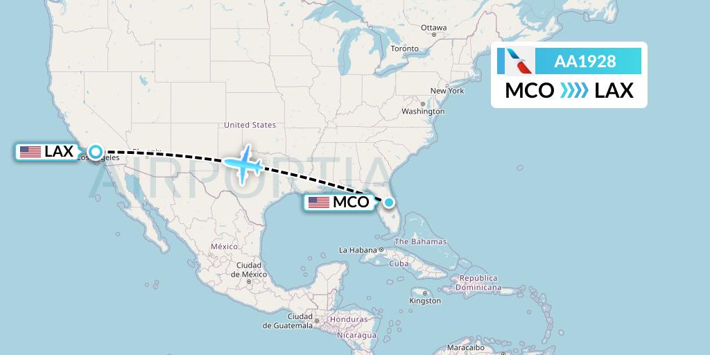 AA1928 American Airlines Flight Map: Orlando to Los Angeles