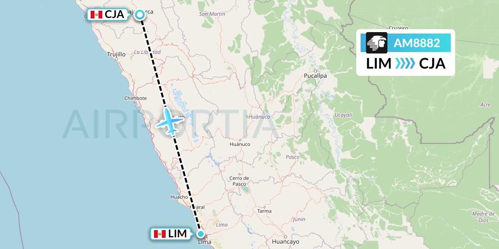 AM8882 Aeromexico Flight Map: Lima to Cajamarca