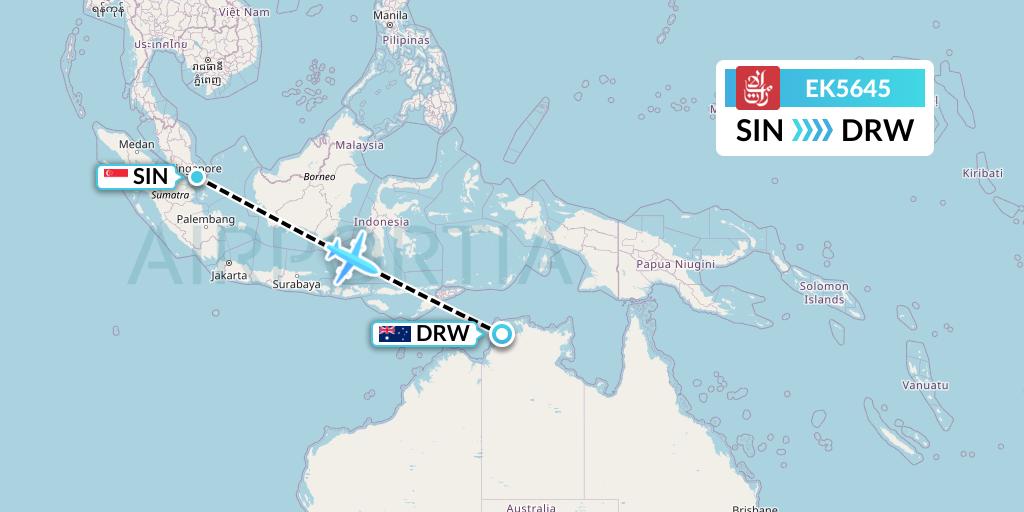 EK5645 Emirates Flight Map: Singapore to Darwin