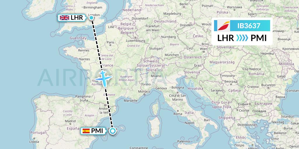IB3637 Iberia Flight Map: London to Palma de Mallorca
