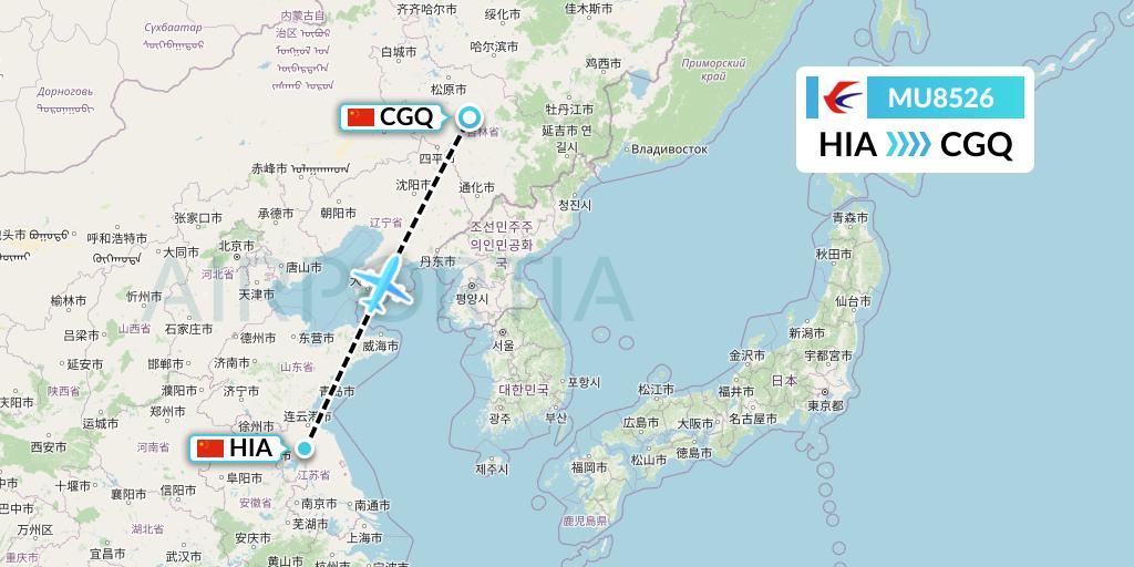 MU8526 China Eastern Airlines Flight Map: Huai'an to Changchun