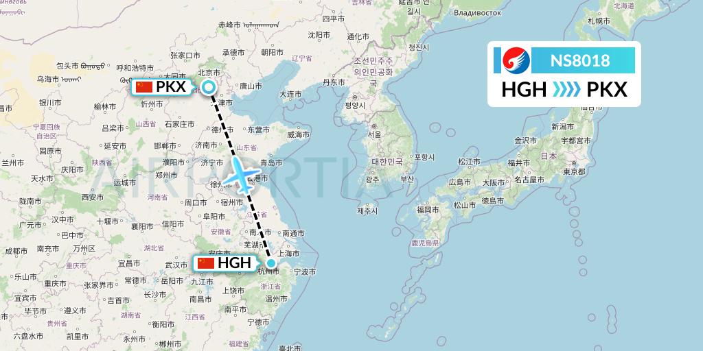 NS8018 Hebei Airlines Flight Map: Hangzhou to Beijing