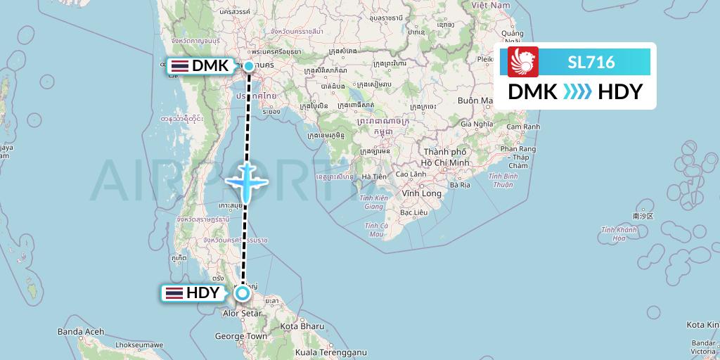SL716 Thai Lion Air Flight Map: Bangkok to Hat Yai