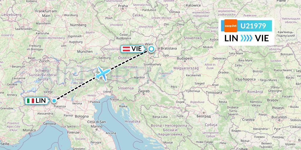 U21979 EasyJet Flight Map: Milan to Vienna