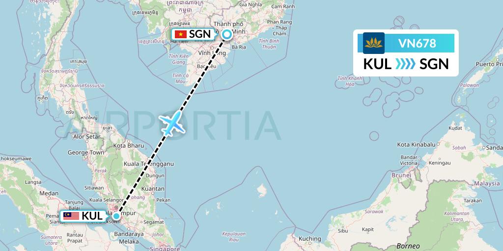 VN678 Vietnam Airlines Flight Map: Kuala Lumpur to Ho Chi Minh City